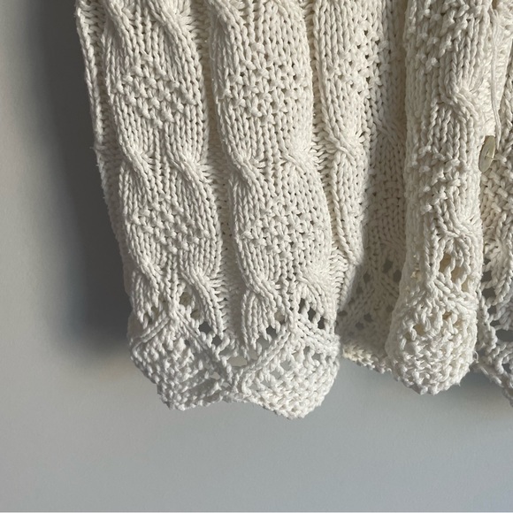 Vintage Knit Crop Short-Sleeve Cardigan, White Cotton Crochet Summer Top - Picture 8 of 8